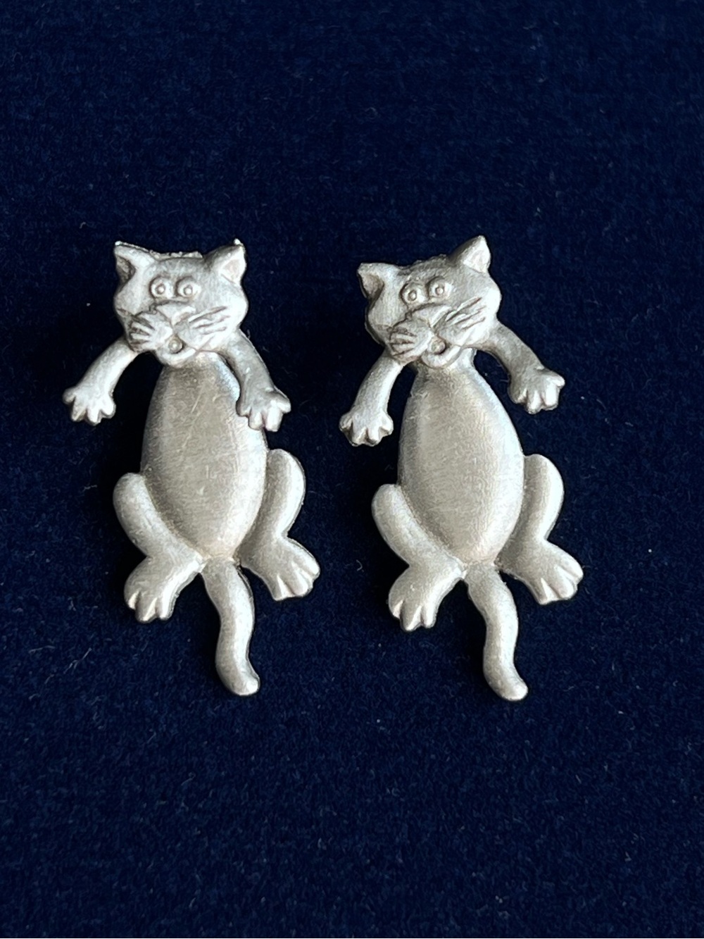 Vintage Signed JJ Jonette Pewter Cat Earrings - Whimsical Figural Studs